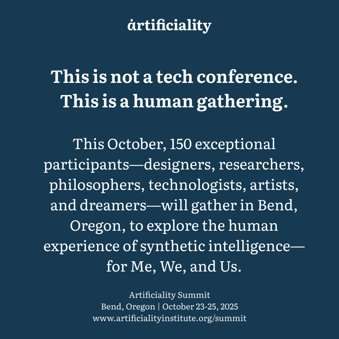 Artificiality Summit promotional graphic stating 'This is not a tech conference. This is a human gathering.'